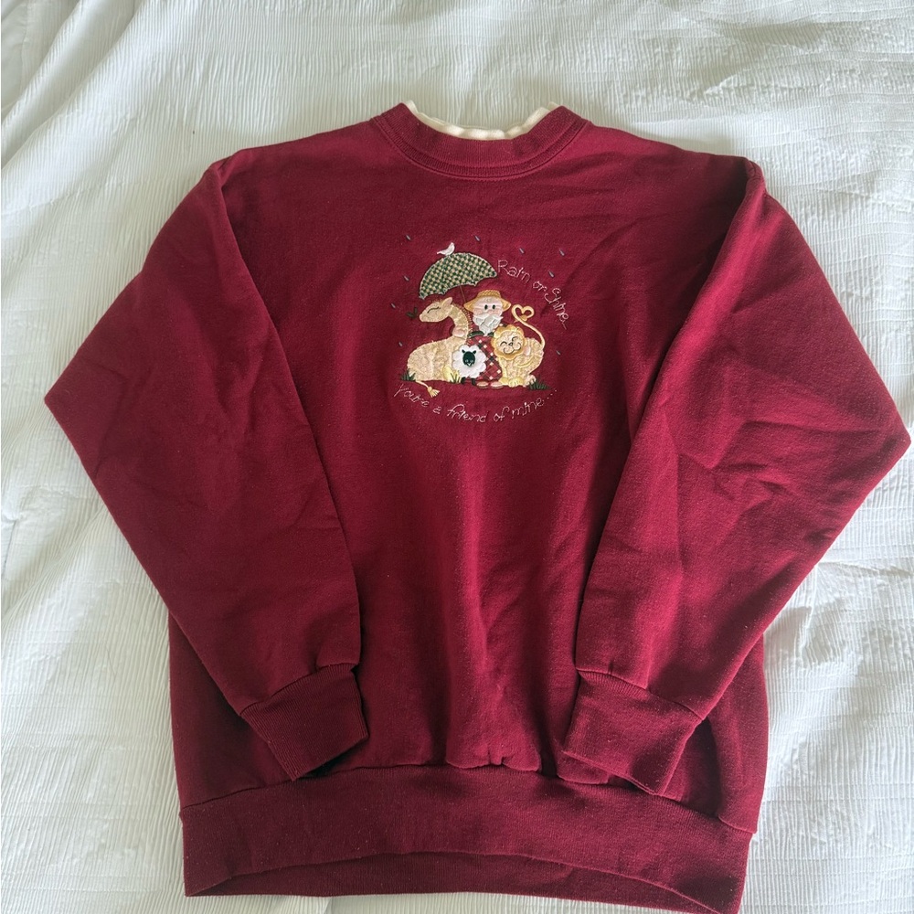 Women’s Red Sweater with Embroidered Design